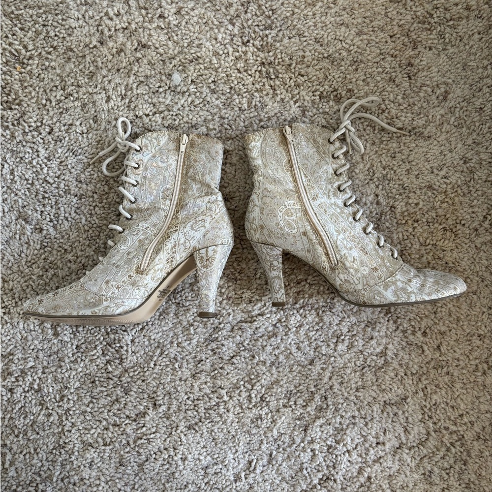 Newport News Cream Lace-Up Boots - Picture 2 of 5